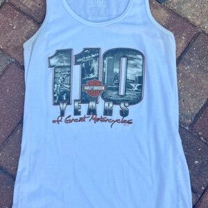 Harley-Davidson White Tank Top with Black and Gray Graphics